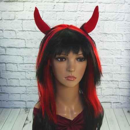 Парик Черта с рогами длинный (красный)