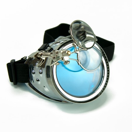 Очки Стимпанк монокль Авиатор с лупой (серебряные) F-W408