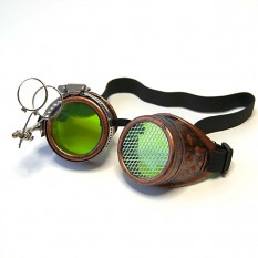 Очки Стимпанк Гогглы Авиаторы c лупой (медь антик) F-426