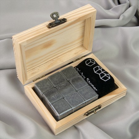 Камни для виски Stones в деревянной шкатулке (серые)