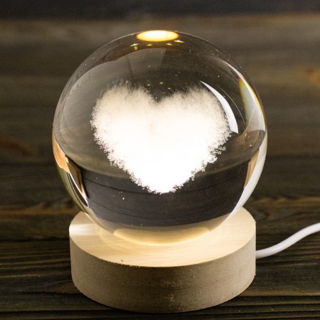 Ночник светильник 3D Хрустальный шар Д8 Сердце 13413