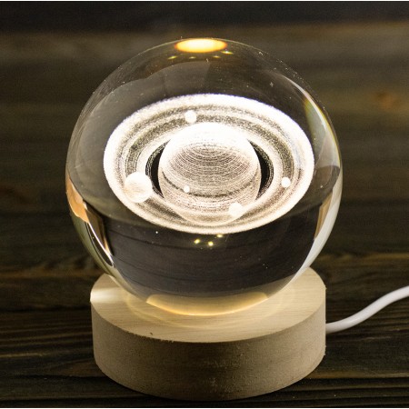 Нічник світильник 3D Кришталева куля Д8 Космос Сатурн 13410