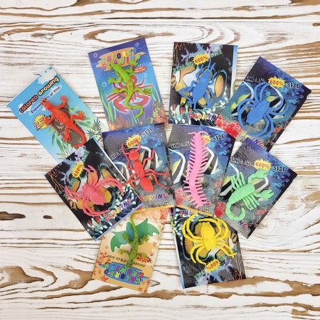 Растущие в воде игрушки 5х3см Пауки, насекомые и дракончики (набор 10шт)